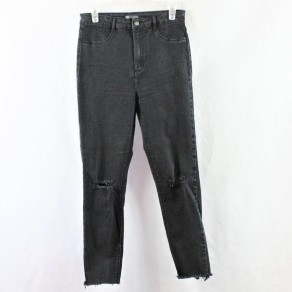 Zara Distressed Raw Hem High Waisted Skinny Jeans - Picture 5 of 8